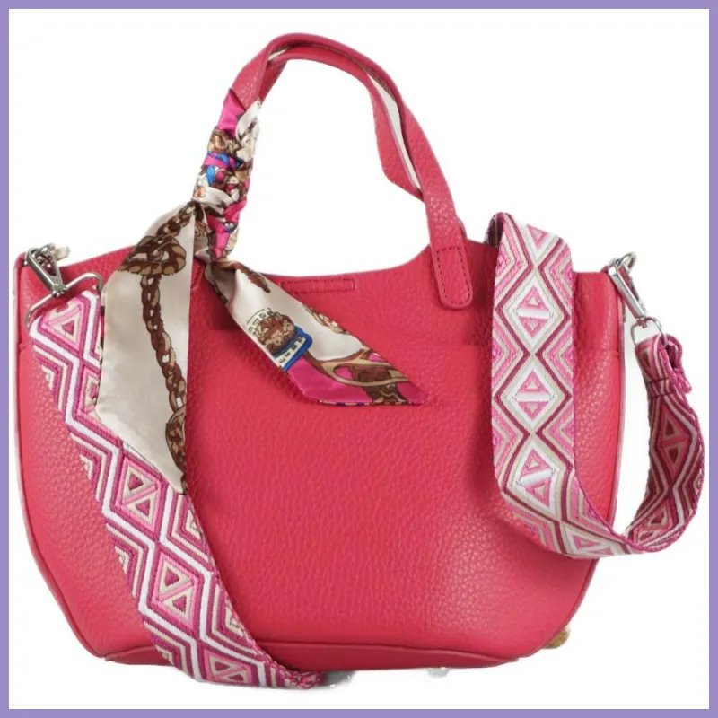 Csinos női kézitáska szalaggal, műbőr, magenta lupusbag-hu 1