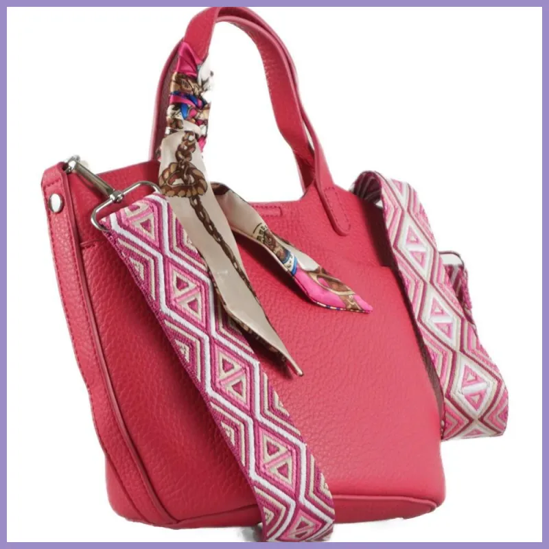 Csinos női kézitáska szalaggal, műbőr, magenta lupusbag-hu 2