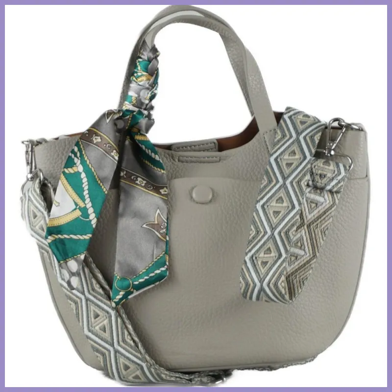 Csinos női kézitáska szalaggal, műbőr, szürke lupusbag-hu 1