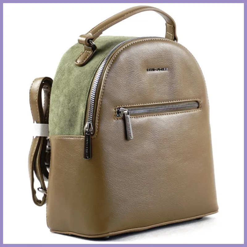 David Jones női hátitáska velúr felső résszel, műbőr, khaki lupusbag-hu 2