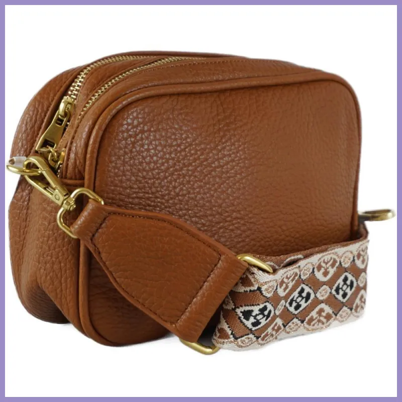 Duplarekeszes női keresztpántos táska szép pánttal, műbőr, barna lupusbag-hu 2