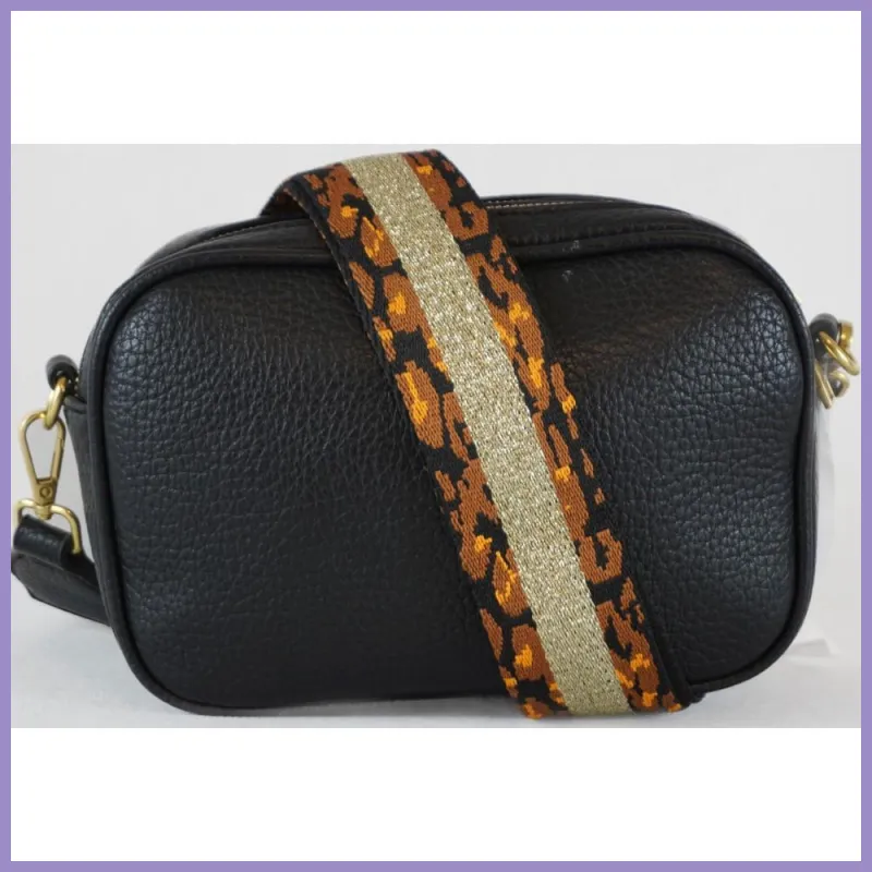 Duplarekeszes női keresztpántos táska szép pánttal, műbőr, fekete lupusbag-hu 1