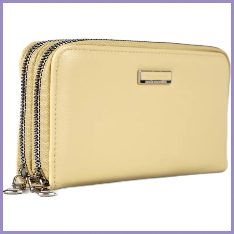 Duplarekeszes női pénztárca felirattal, műbőr, sárga lupusbag-hu 2