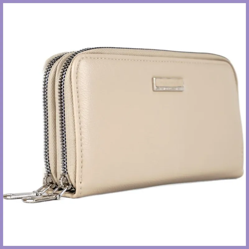 Duplarekeszes női pénztárca felirattal, műbőr, világosbarna lupusbag-hu 2