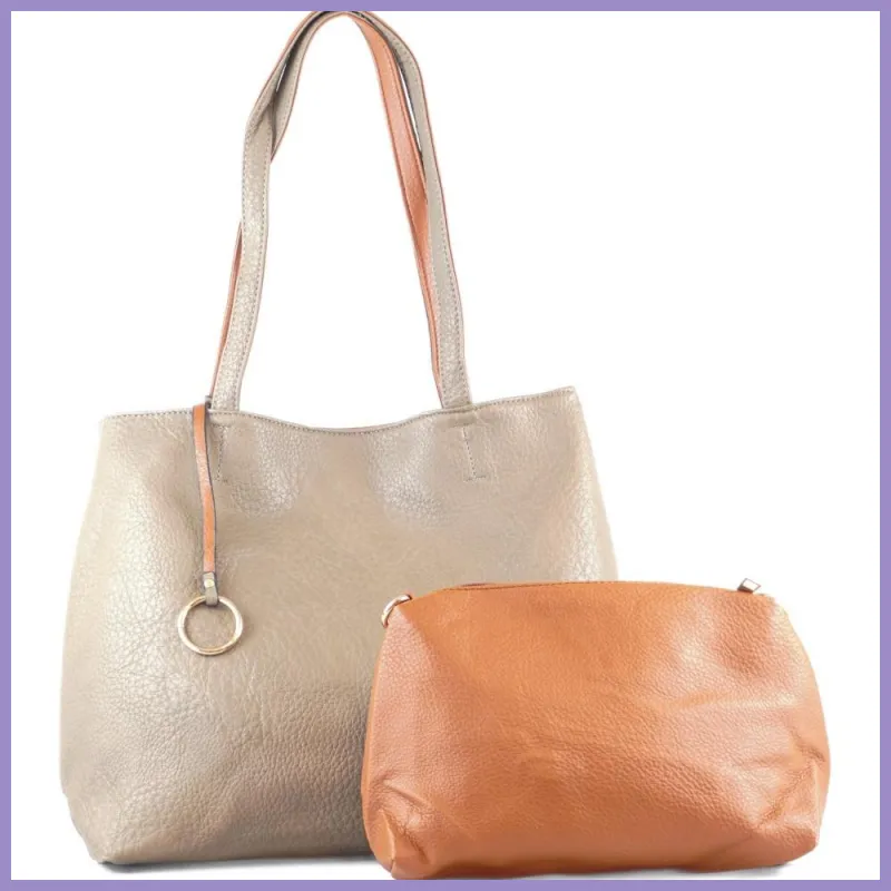 Egyszerű női válltáska karikával, műbőr, barna lupusbag-hu 1