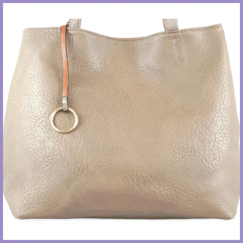 Egyszerű női válltáska karikával, műbőr, barna lupusbag-hu 2