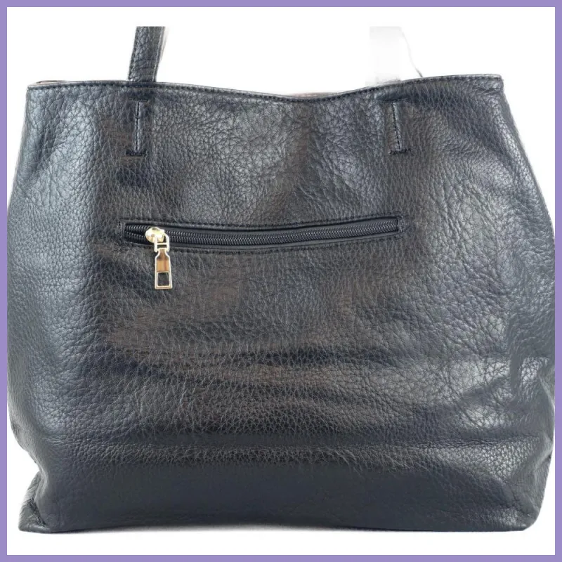 Egyszerű női válltáska karikával, műbőr, fekete lupusbag-hu 4