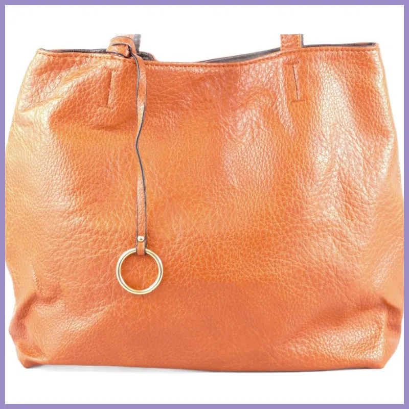 Egyszerű női válltáska karikával, műbőr, narancssárga lupusbag-hu 2