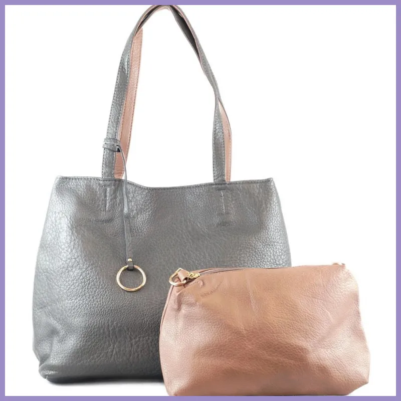 Egyszerű női válltáska karikával, műbőr, szürke lupusbag-hu 1