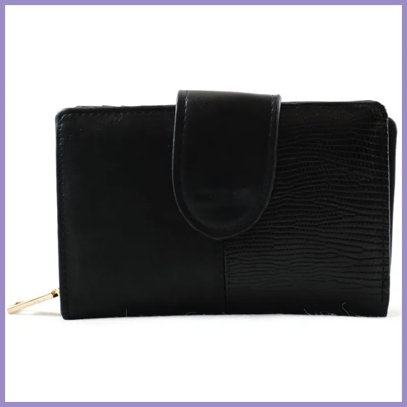 Elegáns női pénztárca kígyóbőrös mintával, fekete lupusbag-hu 1