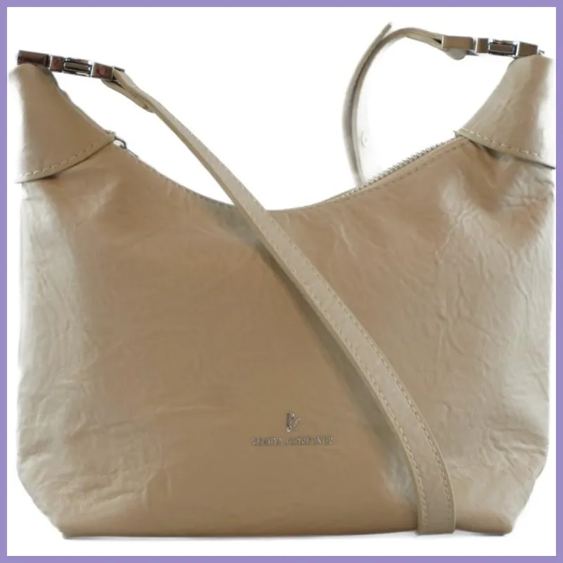 Elegáns oldaltáska gyűrt anyagból, műbőr, bézs lupusbag-hu 1