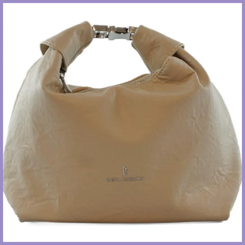 Elegáns oldaltáska gyűrt anyagból, műbőr, bézs lupusbag-hu 3