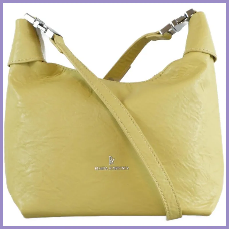 Elegáns oldaltáska gyűrt anyagból, műbőr, sárga lupusbag-hu 1