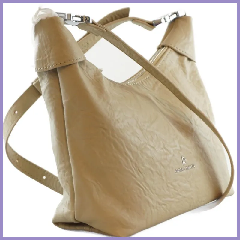 Elegáns oldaltáska gyűrt anyagból, műbőr, világosbarna lupusbag-hu 2