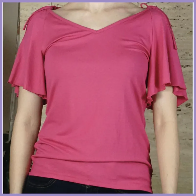 Fodros ujjú női póló, rózsaszín lupusbag-hu 1