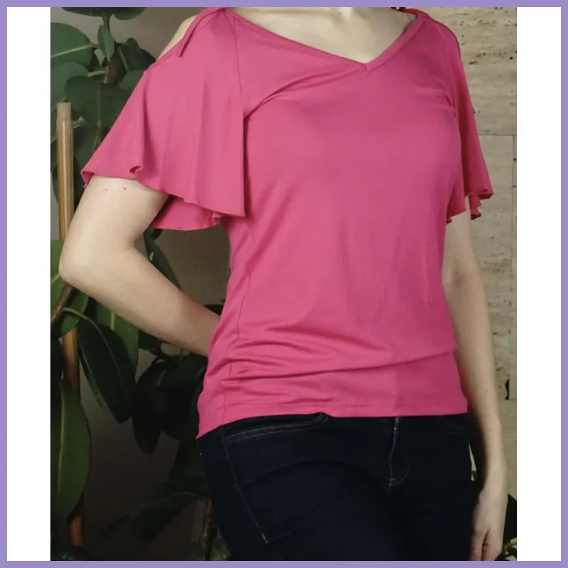 Fodros ujjú női póló, rózsaszín lupusbag-hu 2