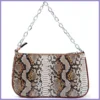 Kígyóbőrmintás láncos női kézitáska, műbőr, barna lupusbag-hu 1