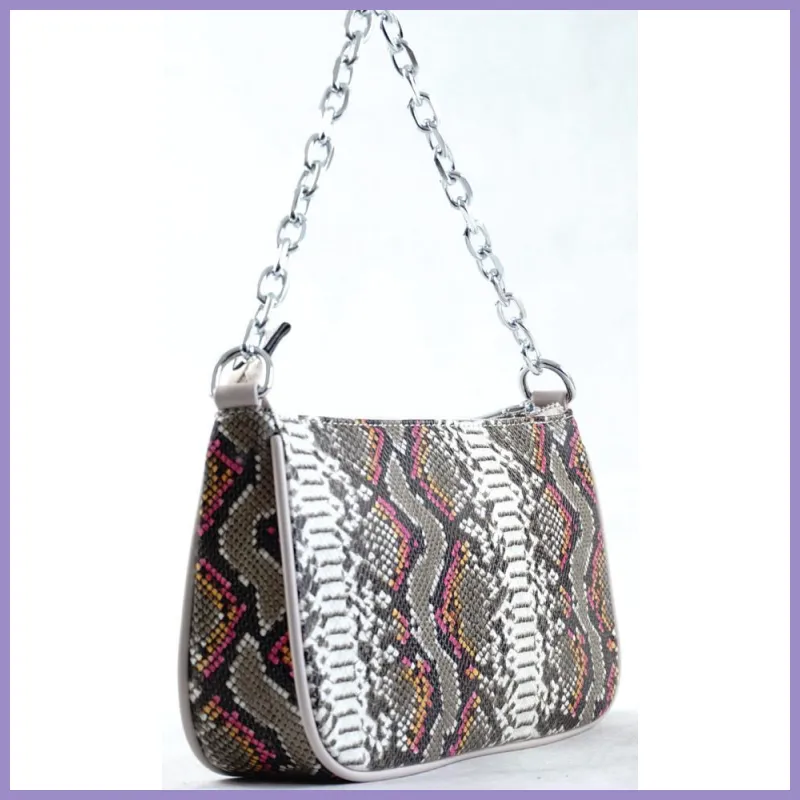 Kígyóbőrmintás láncos női kézitáska, műbőr, bézs lupusbag-hu 2