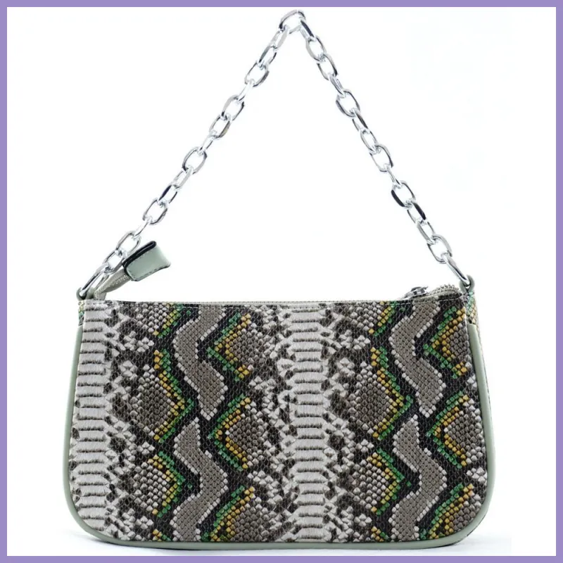 Kígyóbőrmintás láncos női kézitáska, műbőr, zöld lupusbag-hu 1