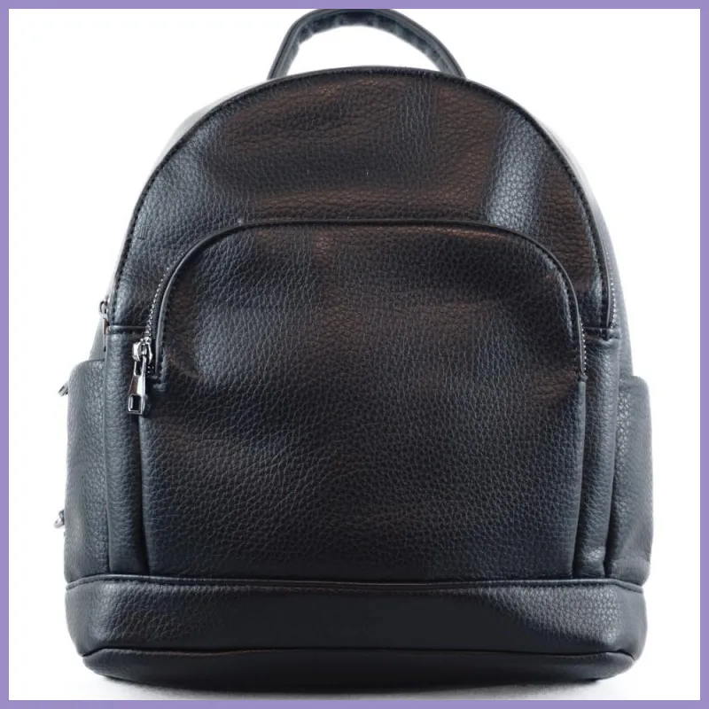 Klasszikus női hátitáska zsebekkel, műbőr, fekete lupusbag-hu 1