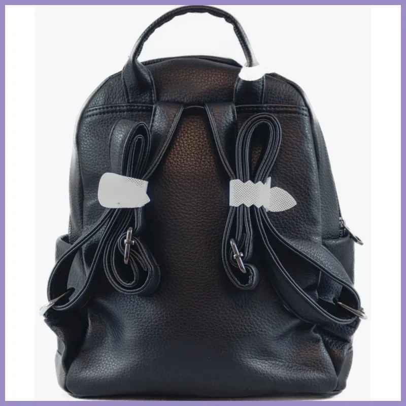 Klasszikus női hátitáska zsebekkel, műbőr, fekete lupusbag-hu 3