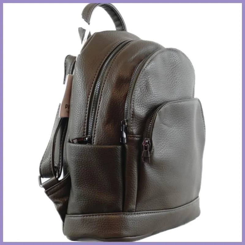 Klasszikus női hátitáska zsebekkel, műbőr, zöld lupusbag-hu 2