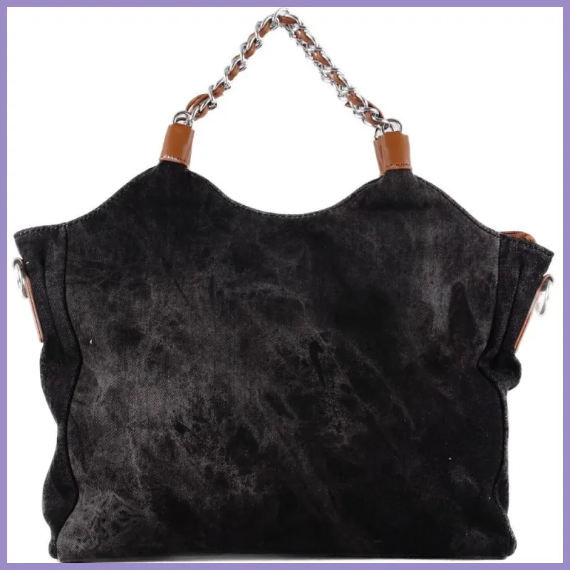 Láncos női kézitáska farmer anyagból, fekete lupusbag-hu 1