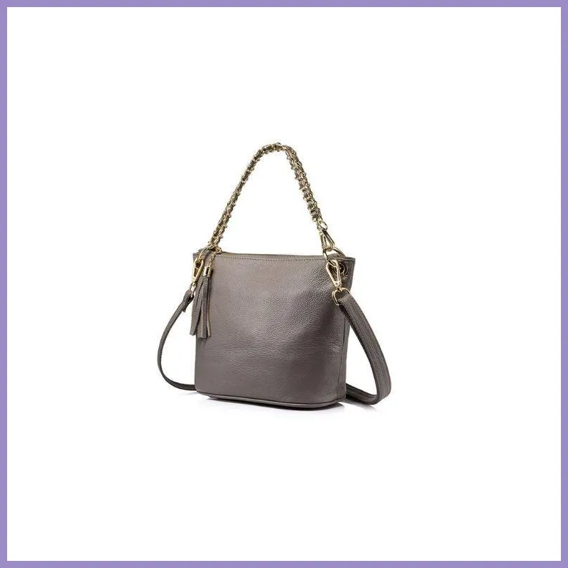 Láncos női válltáska, bőr, szürke lupusbag-hu 1