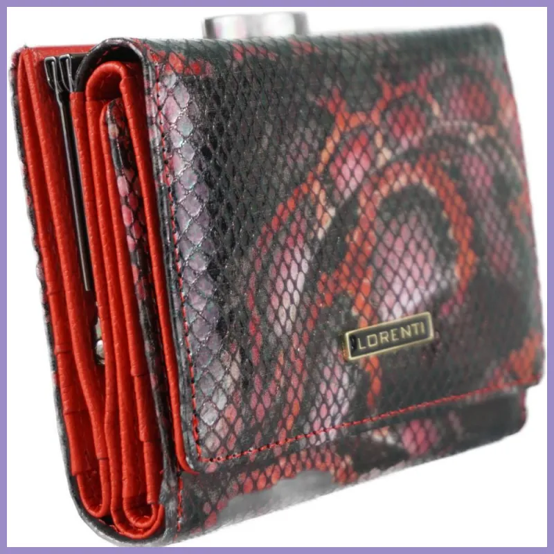 Lorenti 3 rekeszes női pénztárca necc, bőr, piros lupusbag-hu 2