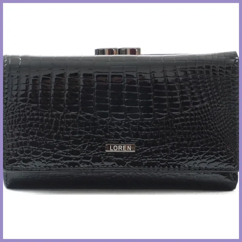 Lorenti női bőr pénztárca kígyóbőr mintával, fekete lupusbag-hu 1