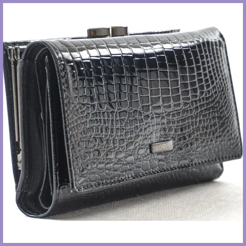 Lorenti női bőr pénztárca kígyóbőr mintával, fekete lupusbag-hu 2