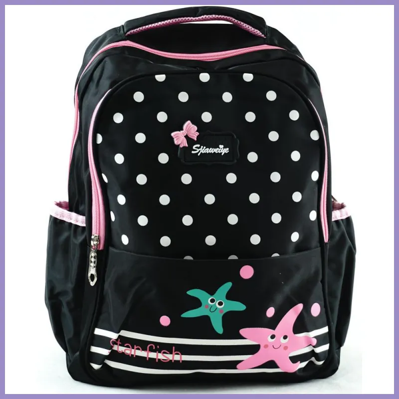 Nagyméretű gyermekhátizsák tengericsillaggal, fekete lupusbag-hu 1