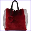Nagyméretű plüss női válltáska pompommal, műbőr, piros lupusbag-hu 1