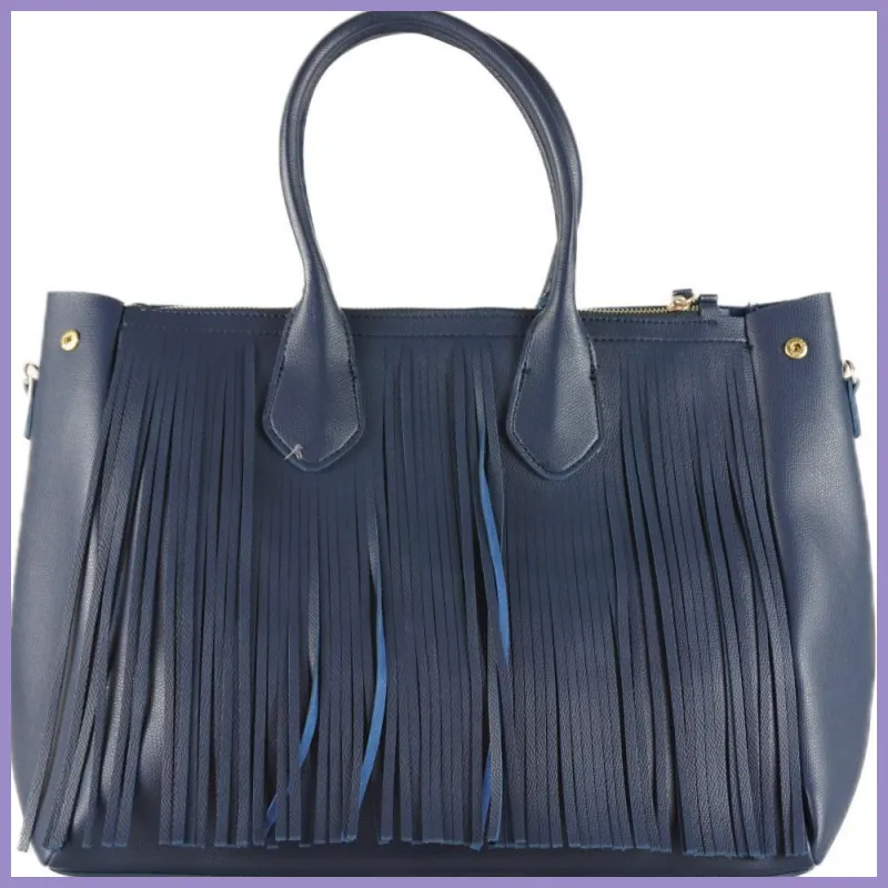 Nagyméretű rojtos kézitáska, műbőr, kék lupusbag-hu 1