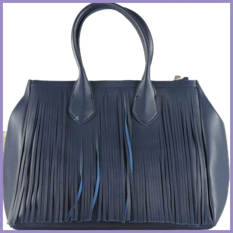 Nagyméretű rojtos kézitáska, műbőr, kék lupusbag-hu 2