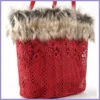 Nagyméretű szőrmés válltáska csipkéből, piros lupusbag-hu 3