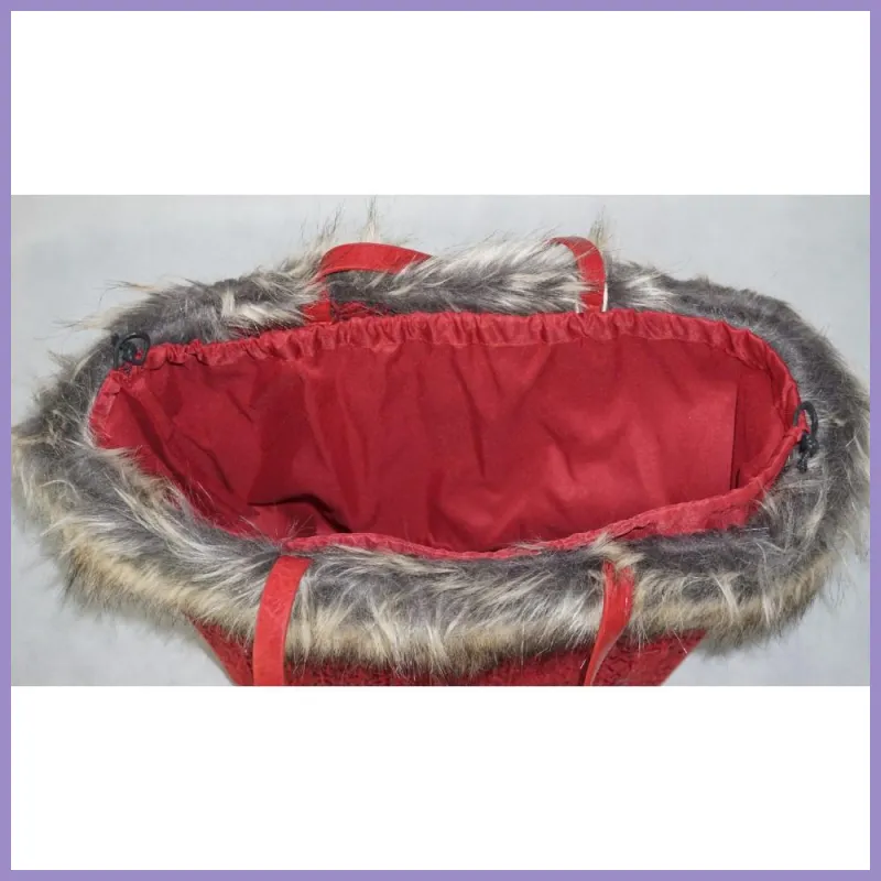 Nagyméretű szőrmés válltáska csipkéből, piros lupusbag-hu 4