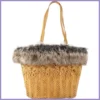 Nagyméretű szőrmés válltáska csipkéből, sárga lupusbag-hu 1