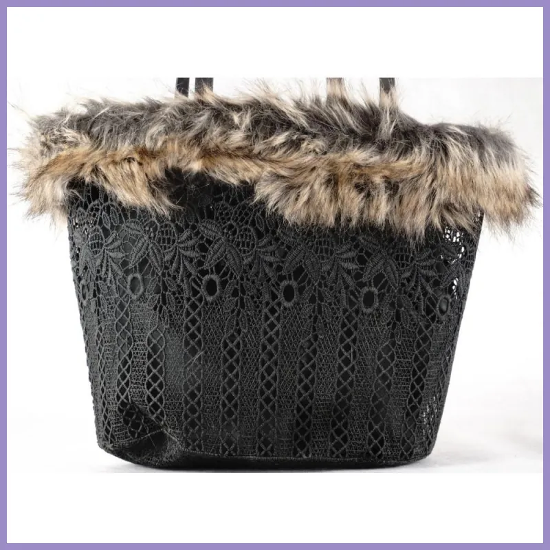 Nagyméretű szőrmés válltáska csipkéből, szürke lupusbag-hu 2