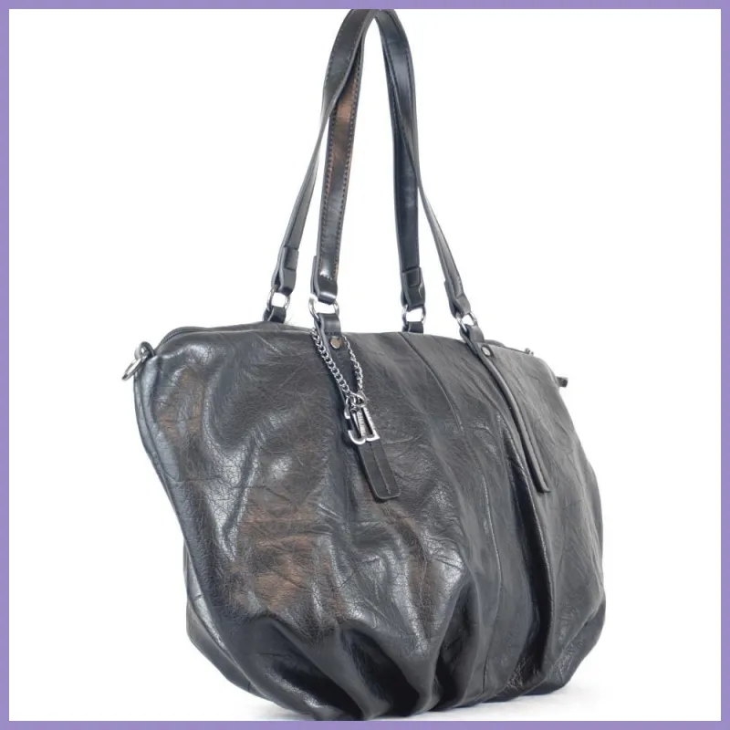 Női egyszerű shopper válltáska, műbőr, fekete lupusbag-hu 2