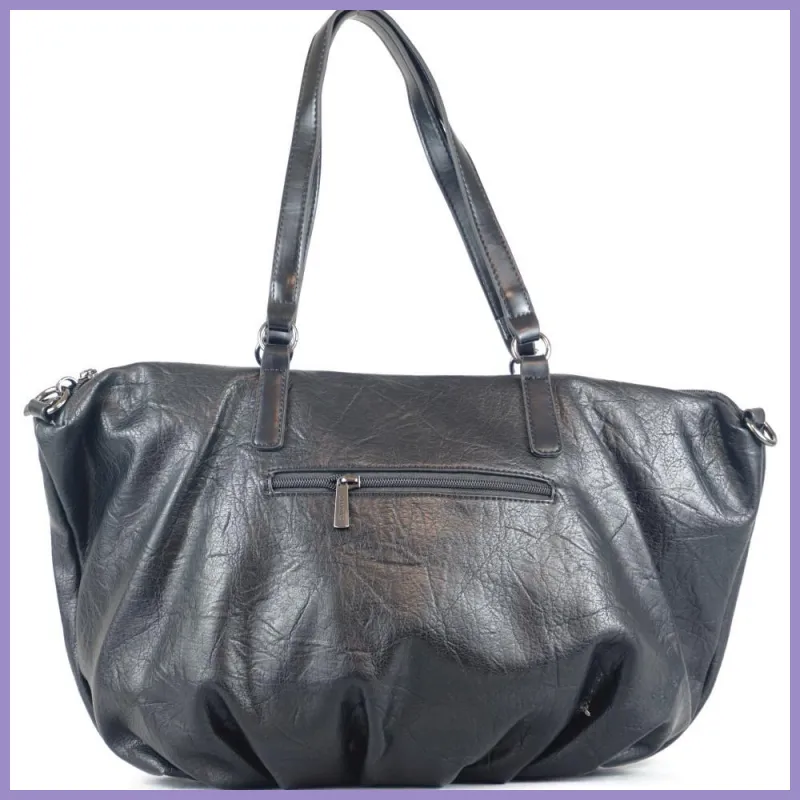 Női egyszerű shopper válltáska, műbőr, fekete lupusbag-hu 3