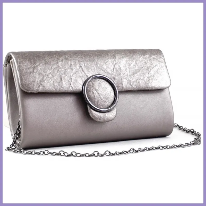 Női elegáns party táska gyűrött mintával, műbőr, ezüst lupusbag-hu 2