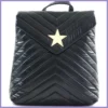 Női hátitáska csillaggal és V varrott mintával, vízhatlan, fekete lupusbag-hu 1