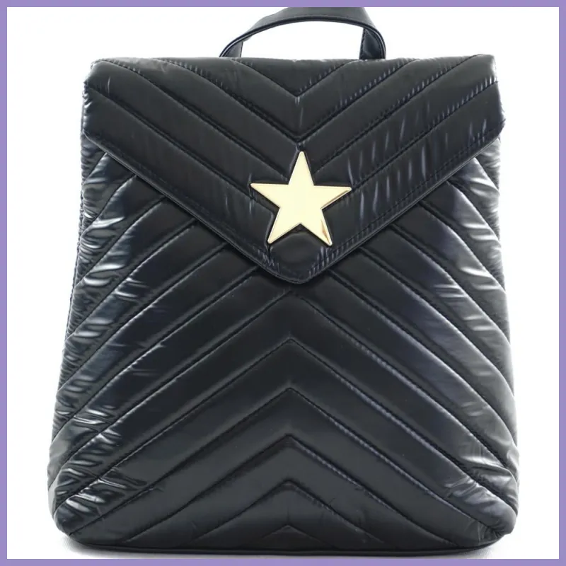 Női hátitáska csillaggal és V varrott mintával, vízhatlan, fekete lupusbag-hu 1