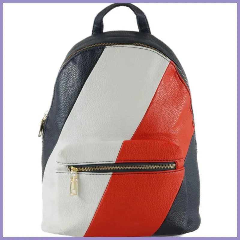 Női hátitáska kék-fehér-piros színben, műbőr lupusbag-hu 1