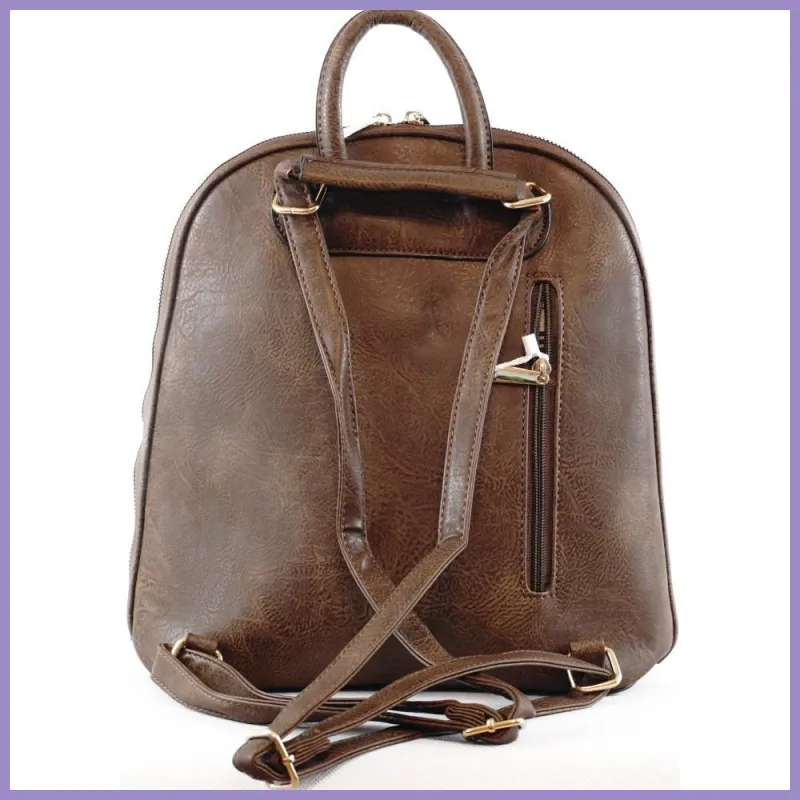 Női hátitáska (válltáskaként is hordható), elöl nagy zseb, műbőr, khaki lupusbag-hu 3