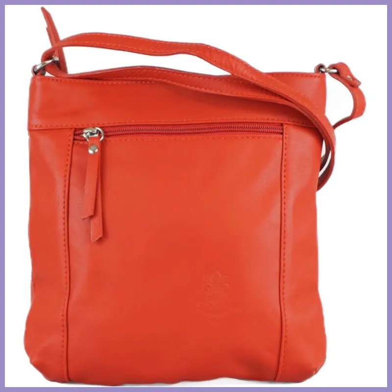 Női keresztpántos kistáska, elején cipzáras zsebbel, bőr, piros lupusbag-hu 1