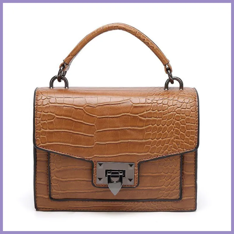 Női keresztpántos táska krokodilbőr mintával, műbőr, világosbarna lupusbag-hu 1