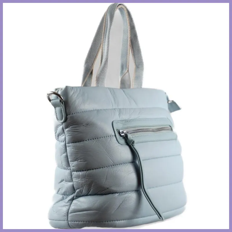 Női kézitáska pufidzseki anyagból, műbőr, kék lupusbag-hu 2