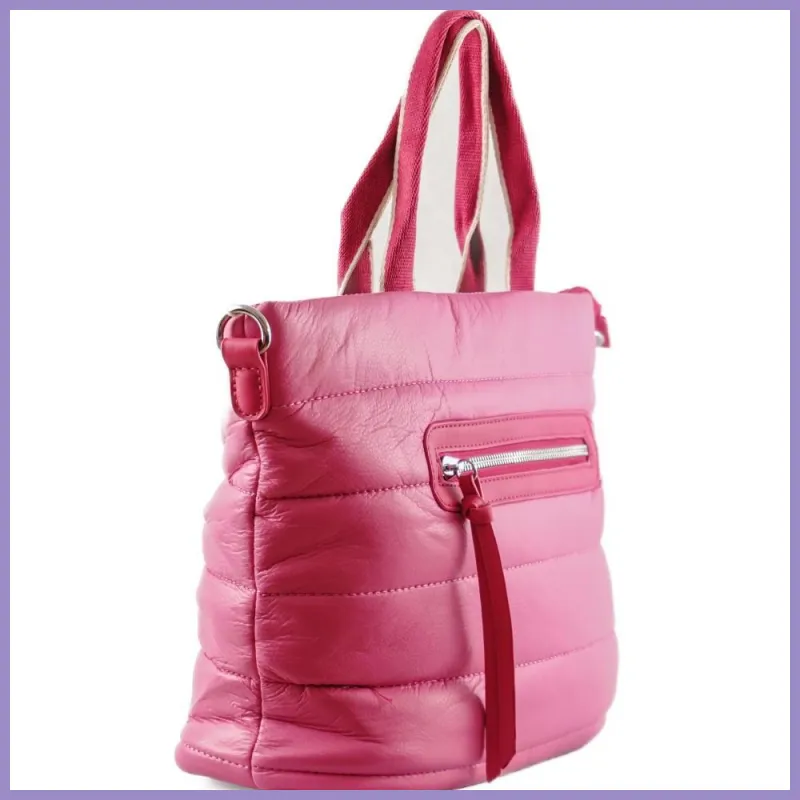 Női kézitáska pufidzseki anyagból, műbőr, pink lupusbag-hu 2